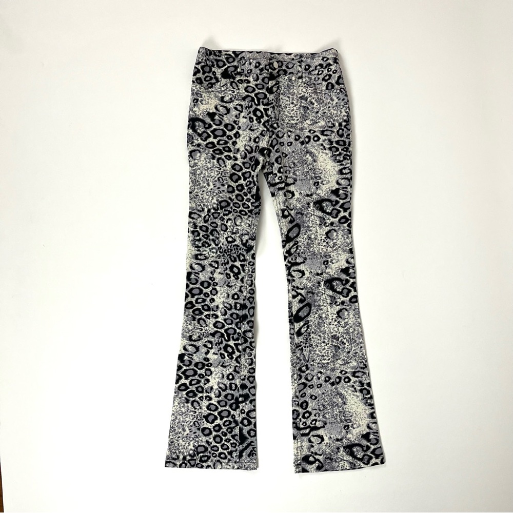 Grey Animal Print Flare Jeans